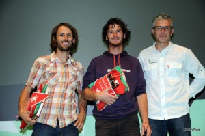 I fratelli alpinisti francesi Nicolas e Olivier Favresse e lo scoiattolo Federico Michielli (zoom foto cortina)